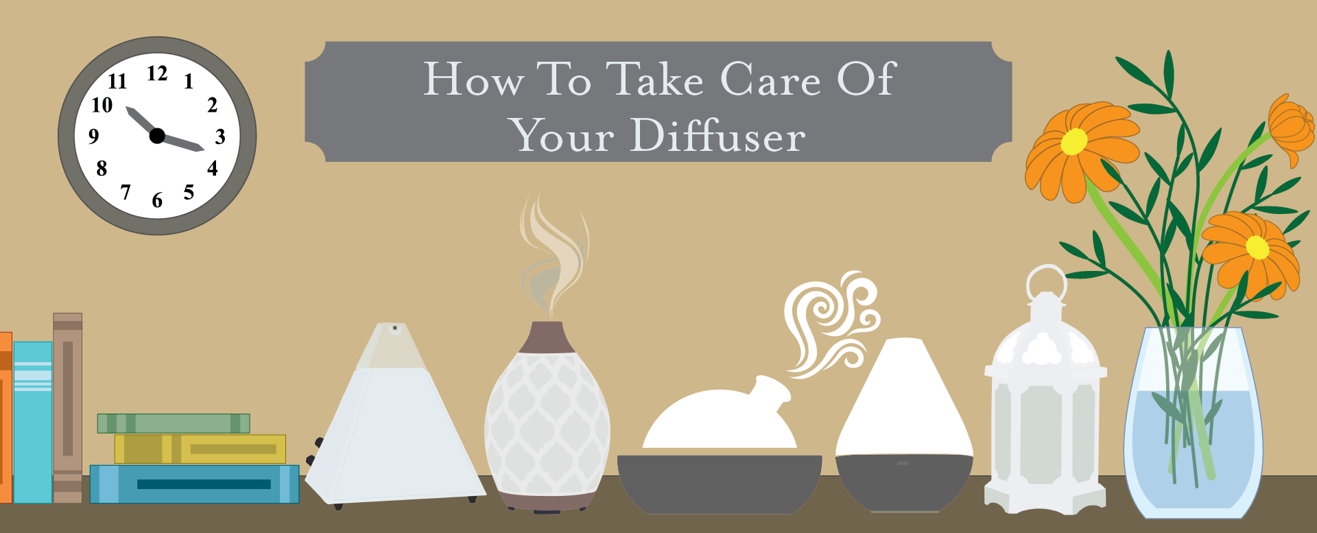 Graphical image of different type of diffuser with title "How to Take Care of Your Diffuser" on the image